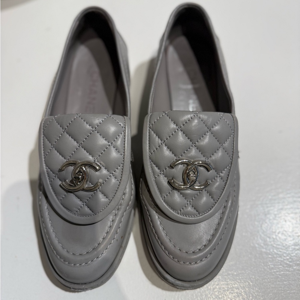 CHANEL Silver Quilted Loafers - Picture 2 of 4